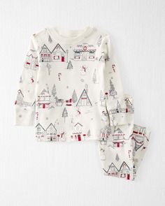 Baby Organic Cotton Holiday Print Pajamas Set - Little Planet | Carter's Toddler Christmas Pajamas, Kids Christmas Pjs, Santa Experience, Holiday Pics, Holiday Pjs, Organic Kids Clothes, Santa Outfit, Winter Village