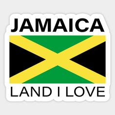 jamaica land i love sticker with the jamaican flag in black, yellow and green