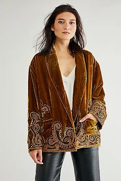 velvet Brown Velvet Coat, Velvet Pattern, Cute Blazers, Structured Jacket, Embroidered Velvet, Beaded Jacket, Velvet Coat, Free People Jacket, Classic Jacket