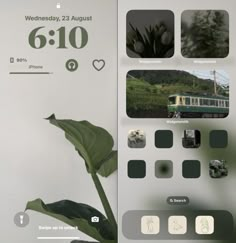 an image of a phone screen with the number 6 10 on it and some plants