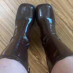 These Boots Are Mid-Calf And Are Fitted With A Full Zipper On The Side. There Are Some Scruffs On The Heels Of The Shoes But Besides That, They Are In Great Condition. They Are An Eu 38 And A Us 8. I Am A True Us 7.5 And They Fit Me Perfectly. The Measurements Are; Heel: 3.5" Platform: 1" Boot Height: 12" (Heel To Top) And 8.5" (Sole To Top) Brown Leather Boots With 4-inch Heel, Miista Shoes, Vintage Brown Heeled Boots, Medium Width, Brown Medium Width Ankle-high Boots, Brown Boots With 4-inch Heel And Medium Width, Brown Ankle-high Moto Boots Medium Width, Shoes Heels Boots, Brown Boots, Mid Calf