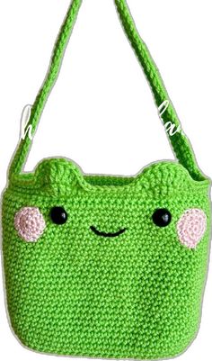 Green Bucket Shoulder Bag For Gift, Green Bucket Shoulder Bag Gift, Kawaii Green Shoulder Bag For Daily Use, Green Kawaii Shoulder Bag For Daily Use, Cute Green Pouch Shoulder Bag, Cute Green Handmade Crafts, Cute Handmade Green Crafts, Green Everyday Kawaii Shoulder Bag, Green Crochet Bag For Gift