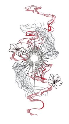 an artistic drawing with flowers and lines