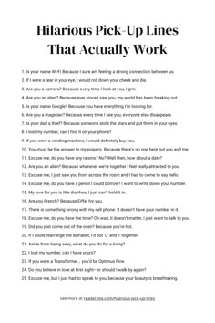 Hilarious Pick Up Lines Printable Hilarious Pick Up Lines, 365 Jar, Flirty Questions