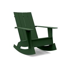 a green plastic rocking chair on a white background