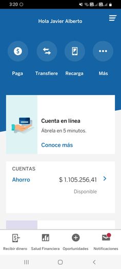 an app showing the location of different items in spanish and english, including credit cards