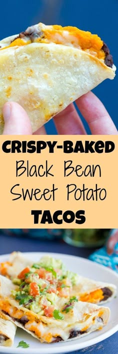 crispy - baked black bean sweet potato tacos are the perfect appetizer