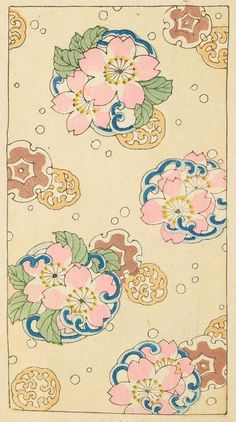 an old japanese painting with flowers on it