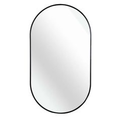 an oval mirror with black frame on a white background, it is isolated from the side