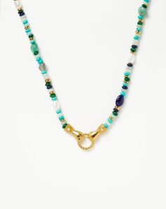 Harris Reed In Good Hands Beaded Gemstone Necklace | 18k Gold Plated/Turquoise, Lapis & Pearl 18k Gold Plated/Turquoise & Lapis & Pearl. Harris Reed X Missoma’s Sell Out ‘In Good Hands’ Design is Reimagined with New Colorful Gems. The Multi-Beaded Necklace Features a Kaleidoscope of Mood-Boosting Semi-Precious Stones, Offset with Organic-Inspired Gold Beads. Two Georgian-Inspired Hands Come Together in the Iconic Pendant. Intricately Detailed, Each Cuff Has Been Illuminated with White Pearl Cabo Rising Gemini, Harris Reed, Hands Design, Green Calcite, Fan Necklace, Mixed Metal Jewelry, Pearl Necklaces, Onyx Gemstone, Green Quartz