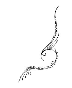 a black and white drawing of a bird with swirls on it's wings