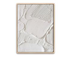 an abstract painting with white paint on the wall and wood frame in front of it