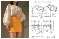 an image of a woman's top and skirt with the measurements shown below it