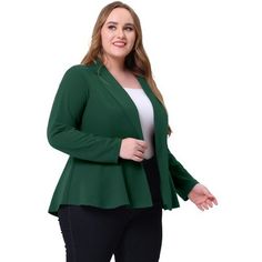 About us: A female plus-size brand inspired by the need of its customers. We hope our clothing can match you into various occasions, by the proper tailoring to show your perfect curve and the comfortable fabrics enables you a pleasant experience. The notch panel detail is yet breathable enough to take to happy hour.  It's constructed from a notch panel, a ruffle hem that defines your outfit without being plain. Plus Size Workwear, Plus Size Peplum, Elegant Blazers, Plus Size Blazer, Peplum Blazer, Chic Blazer, Plus Size Brands, Casual Work Outfit, Blazer Designs