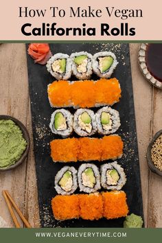 sushi rolls with avocado and cucumber in the middle