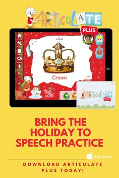 an ipad with the text, bring the holiday to speech practice on it's screen