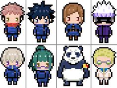 some pixel art style characters with different expressions and hair color choices for each character in the video game