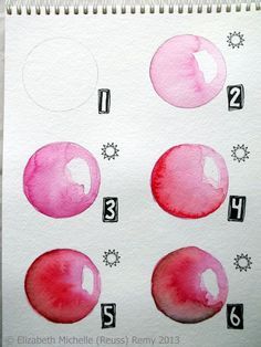 the numbers are drawn on paper with watercolors and ink, as well as red circles