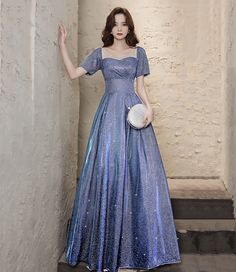 1800s Prom Dress, Modest Gala Dresses, Satin Prom Dress With Sleeves, Blue Long Sleeve Prom Dress, Modest Prom Dresses Muslim, Prom Dresses Sleeves, Fancy Evening Dresses, Modest Formal Dress, Dark Blue Gown