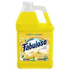 a gallon of fabuloso lemon dishwasher deterant on a white background