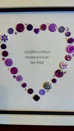 Daughter is your best friend button art frame. One of my favourites from my Etsy shop. Hand crafted with new and vintage buttons, Swarovski crystals and embellishments in any colour you wish. Can be personalised with your own message. Craft Frames, Vintage Buttons Crafts, Button Art Projects, Button Heart, Button Sewing, Button Creations, Box Frame Art, Heart Artwork, Button Craft