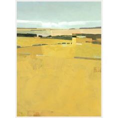 an abstract painting of yellow fields and blue sky