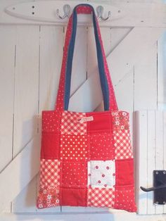 This tote bag is called Cherry pie. A lovely summery bag with a pop of colour.  Made from quilted patchwork cotton prints in cute cotton designs this bag is reversible with the other side in blue denim. A patch pocket on the denim side for small items and handles to match the bag gives this a Boho look. All fabrics are upcycled, eco friendly and machine washable. Measuring 35cm by 35cm Each one of my bags are uniquely made and make lovely gifts 💕 Upcycled Everyday Tote Shoulder Bag, Upcycled Tote Shoulder Bag For Everyday, Everyday Upcycled Tote Shoulder Bag, Everyday Upcycled Cotton Bag, Trendy Upcycled Tote Bag, Trendy Upcycled Bags For Daily Use, Upcycled Cotton Tote Shoulder Bag, Summer Patchwork Shoulder Bag For Daily Use, Summer Travel Bag With Patchwork