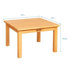 a wooden table with measurements for the legs