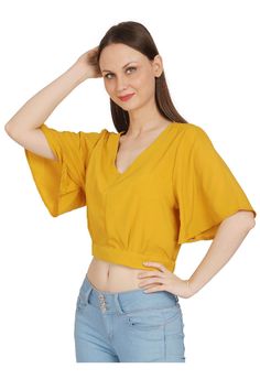 • Radiate positivity with this vibrant top.• Add a pop of sunshine to your wardrobe.• Breezy and lightweight for ultimate comfort. Casual Cotton V-neck Top For Summer, Trendy V-neck Top For Vacation, Summer Cotton V-neck Top For Day Out, Trendy V-neck Crop Top For Vacation, Casual Yellow V-neck Top, Trendy Cotton Tops For Spring, Trendy V-neck Vacation Tops, Trendy V-neck Short Sleeve Top For Summer, Cotton V-neck Top For Spring Day Out