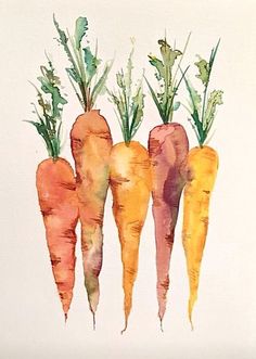 three carrots painted in watercolor on white paper