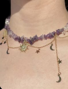 Purple Necklace Aesthetic, Random Clothes, Necklace Inspiration, Dump Ideas, Fairy Jewelry, Pretty Rocks, Bead Necklaces, Magical Jewelry, Handmade Jewelry Tutorials