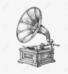 an old fashioned record player with a phonograph on it's stand, hand drawn