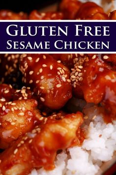 A plate of homemade gluten free sesame chicken served on a bed of rice. Gluten Free Chinese Food, Gf Dinners, Gluten Free Food List, Gluten Free Chinese, Gluten Free Dinner Ideas, Gf Meals, Gf Df Recipes, Gluten Free Chicken Recipes