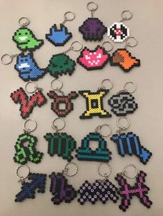 the pixel keychains are all different colors and sizes, but one is for each character