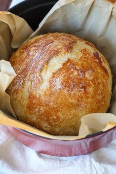 a loaf of bread in a pan on a table