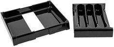 two black plastic trays with spoons and forks