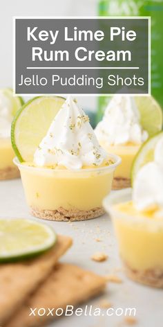 mini key lime cheesecakes with whipped cream and lime slices on the side, ready to be eaten