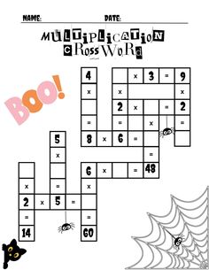 a halloween crossword puzzle with the word boo on it and an image of a black cat