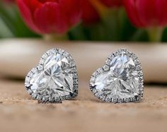 8.50 mm Dazzling Diamond Stud Earrings, 5 TCW Heart Shape Halo Bridal Earrings, Comfortable With Screw Back, 18k White Gold Symbol Of Love  Detail about stones Moissanite & Simulated Stone: ----------------------------- Stone Shape : Heart Cut Stone Size : 8.50 mm Weight: 2.50 TCW Color: Colorless Cut: Excellent Clarity: VVS ✎ This is all our photography. This listing's image is only reference image. If you give me order then I will make this jewelry looks like listing's image ✿ Place your custom order here ☛ handmade moissanite made with festinating and brilliance. Stone is produced with excellent cuts, grades and superior quality. ☛ Metal Option: Silver/10KT/14KT/18KT ☛ Metal Tones: Yellow Gold, White Gold, Rose Gold   ✿ Stone type options: ☛ Natural Diamond, Lab-grown diamond, Precious Cubic Zirconia Heart Earrings For Wedding On Mother's Day, Fine Jewelry Heart Earrings For Wedding On Valentine's Day, Heart Shaped Earrings For Wedding And Mother's Day, Heart-shaped Earrings For Wedding And Mother's Day, Wedding Heart Earrings For Mother's Day, Heart Earrings For Wedding And Mother's Day, Mother's Day Wedding Heart Earrings, Cubic Zirconia Heart Earrings For Wedding And Valentine's Day, Valentine's Day White Diamond Cut Earrings