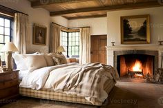 Bedroom decor, interior design and holiday rental, classic bed with