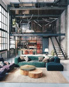 an instagram photo of a living room with blue couches