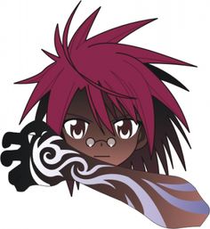 an anime character with pink hair and black eyes