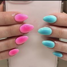 Basic Colorful Nails, Nail Tech Nail Designs, Aura Gel X Nails, Fun Girly Nails, Preppy Nails Simple, Opposite Hand Nails, Aroura Nail, Back To School Nails For Teens Almond, Preppy Back To School Nails