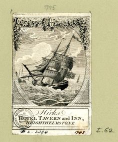 an old postage stamp with a ship in the ocean on it's back side