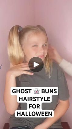 Girls Ghost Hair Buns, Ghost Space Buns, Ghost Buns Hair Kids, Ghost Hair Buns, Ghost Buns Hair, Scary Hairstyles, Ghost Hairstyle, Ghost Buns, Cute Halloween Hairstyles