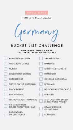 the germany bucket list is shown in blue and white