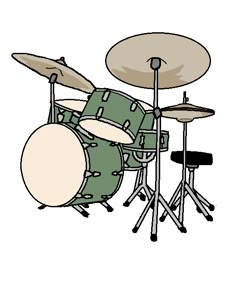 a drawing of a drum set on a white background