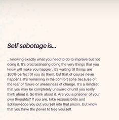 an ad for self sabotage is shown in the middle of a white background