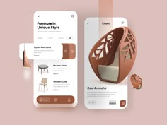 the furniture app is designed to look like it has been made from wood and leather