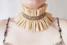 "Ruffle queen collar in layers with gold antique trimming for photo shoot or stage, unique ruffle tulle choker by Elyseeart. ♥ Materials: hand sewn layered high quality soft tulle fabric, Rococo style beaded trimming in beautiful shades of antique gold-bronze. Adjustable on neck circle with tulle ties. Each ruffle is hand sewn. *non scratchy tulle, soft and friendly on skin for many hours. *non itchy tulle One size fits all. Ready to ship! All my designs are one of a kind and completely handmade Gold Baroque, Collar Choker, Handmade Sellers, Photoshoot Props, Neck Choker, Stage Costume, Rococo Style, Soft Tulle, Handmade Decor